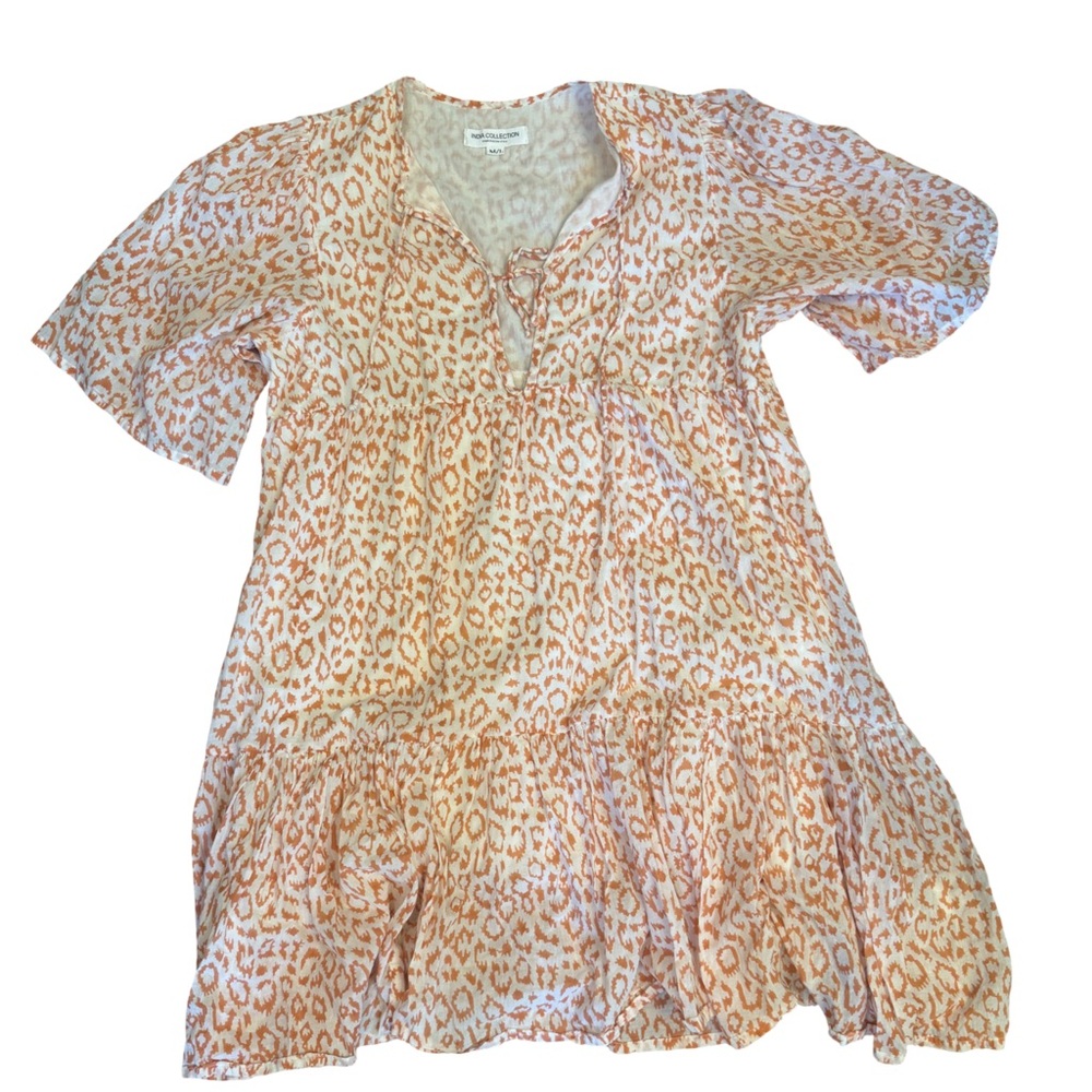 India Collection Emerson Fry Style Orange Print Boho Mini Dress M/L